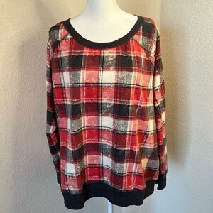 Mossimo Supply Co. Women's Crewneck Printed Plaid Sweatshirt ~ Size 1X